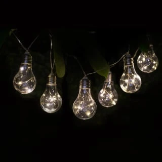 Solar Powered 12 Clear Light Bulb String LED Lights - Warm White