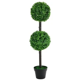 Solar Powered Two Ball Topiary Tree - White LED 93cm