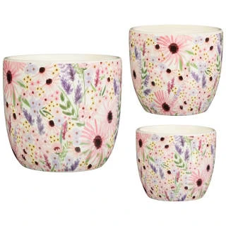 B&M Boho Garden Ceramic Plant Pots 3pk - Flowers